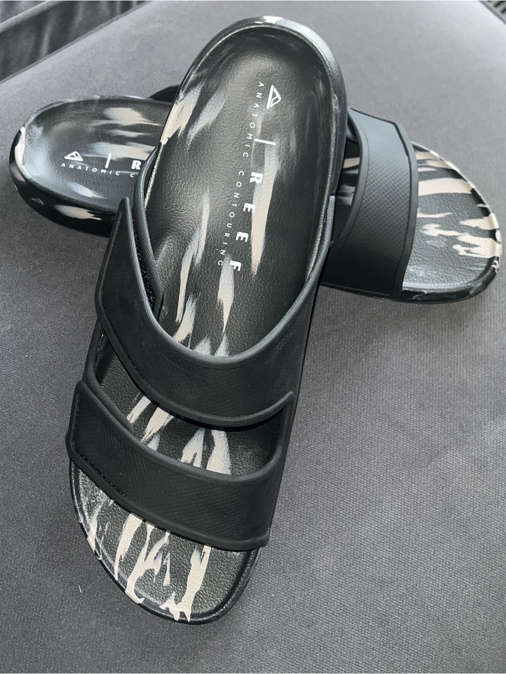 REEF Oasis Adapt Black/Taupe Marble Slides - Men’s 13 NWOT - Comfort Sandals